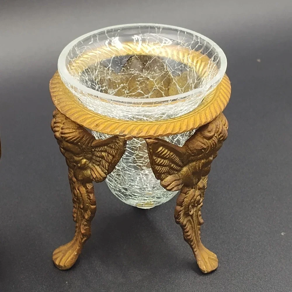 ✅📸Set-2 Brass Angel Footed Holder Vintage Cups Glass Candle Stand Orb India📏👀